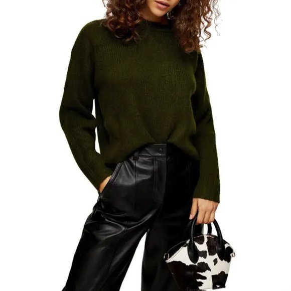Topshop Sweaters - TOPSHOP Cropped Forrest Green Crew Ceck Sweater.